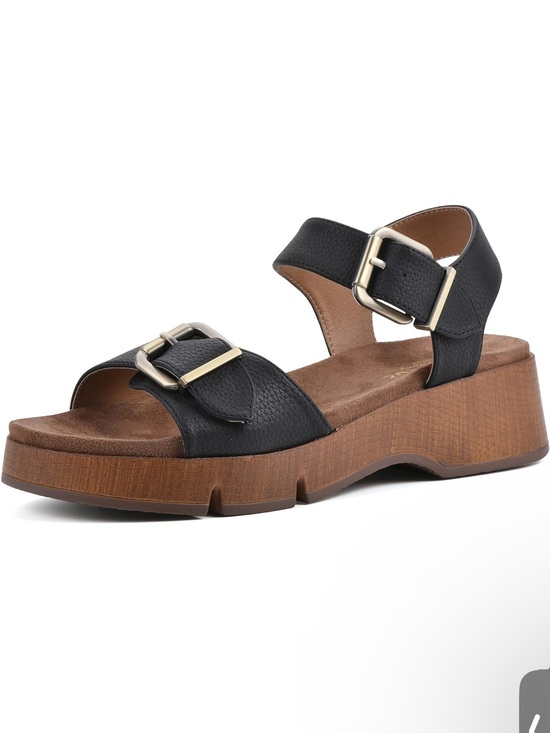 White Mountain Shoes - White Mountain Women's Black Buckle Platform Sandal